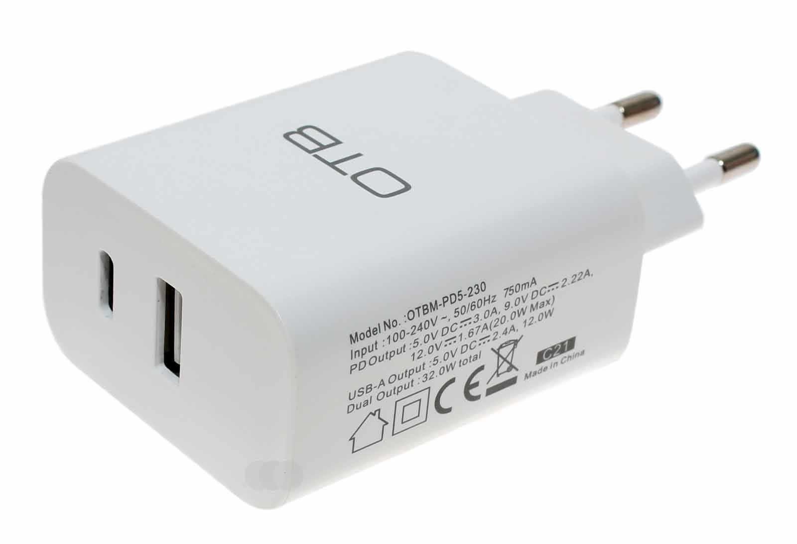 Schnellladegerät Dual USB (USB-C + USB-A) weiss 32W max., Ladeadapter, Netzteil