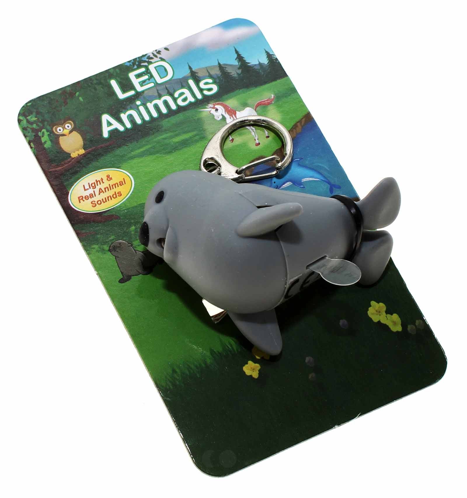 Seehund Schlüsselanhänger LED Animals mit Licht und Sound, inkl. 3x AG10 Knopfzelle, 1600-0187