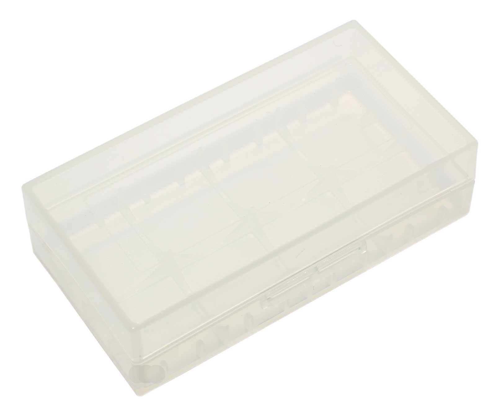 Stabile Transportbox, AccuSafe, Aufbewahrungsbox aus Kunststoff geeignet für bis zu 2 Akkus, Batterien vom Typ 18650,bis 65,5mm Länge, in Farbe transparent