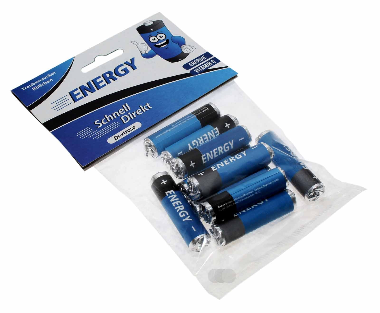 Traubenzucker Dextrose Röllchen mit Fruchtgeschmack im Batterie Design, 52g Netto