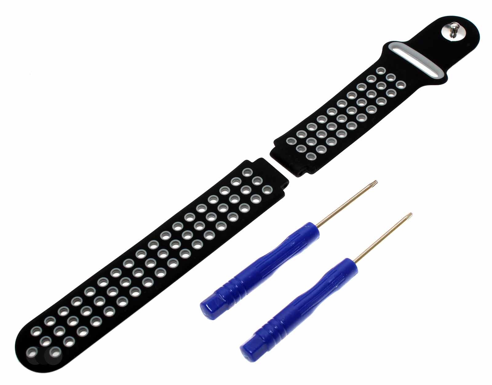 Uhrenarmband für Garmin Approach S5, S6, S20 Forerunner 220, 230, 235, 620, 630, 735, Silikon, schwarz / grau