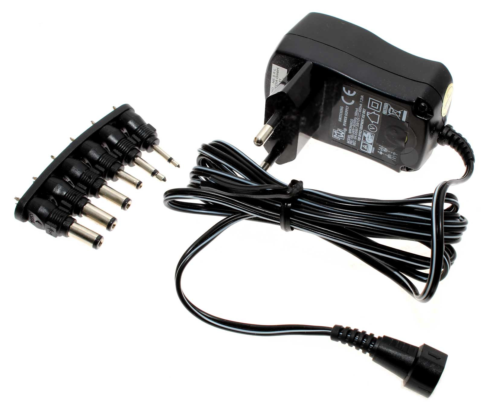 Universal Netzteil, AC/DC Schiebeschalteradapter| 3V; 4,5V; 5V; 6V; 7,5V; 9V; 12V, 600mA, max. 7,2W