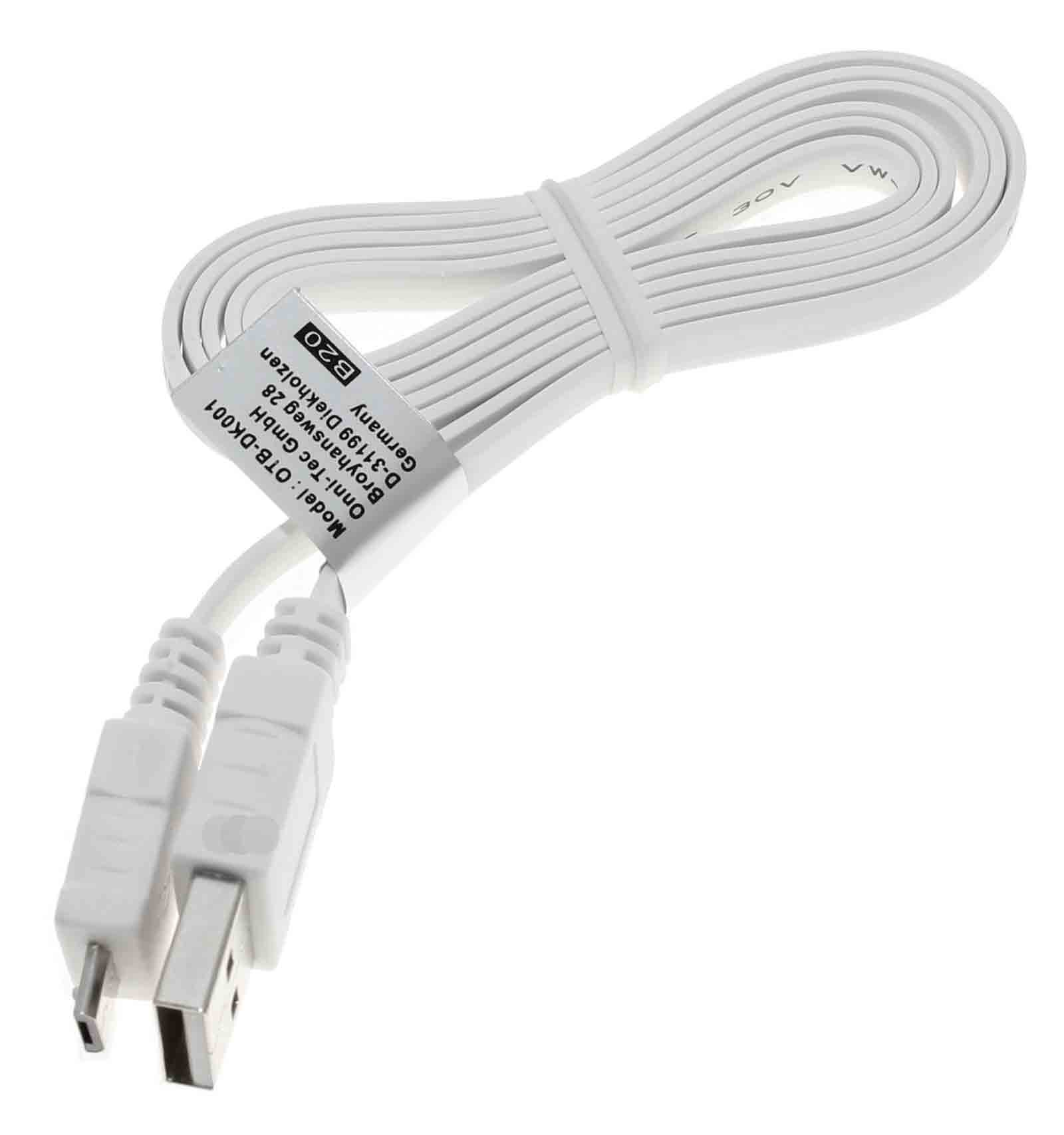 USB 2.0 Datenkabel Ladekabel Micro USB, Flachbandkabel 0,95m weiss, ersetzt Nokia CA-101, Samsung PCBU10