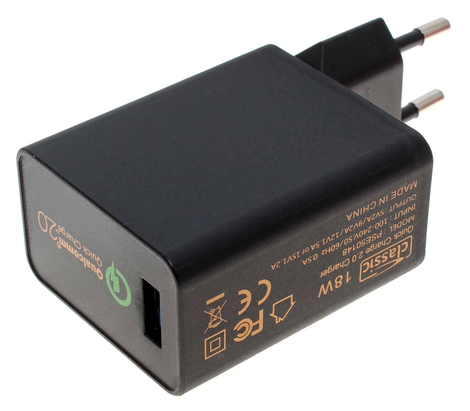 USB Stecker-Netzteil Schnell-Ladegerät, 5-15V 2A 18W, PSE50148 EU, Qualcomm