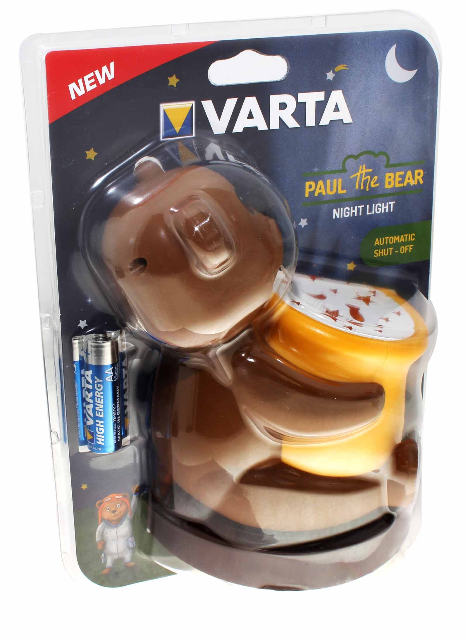 Varta Kinder Nachtlicht Paul der Bär inkl. 3x AA Batterien, LED Schlummerleuchte, Nachtlampe