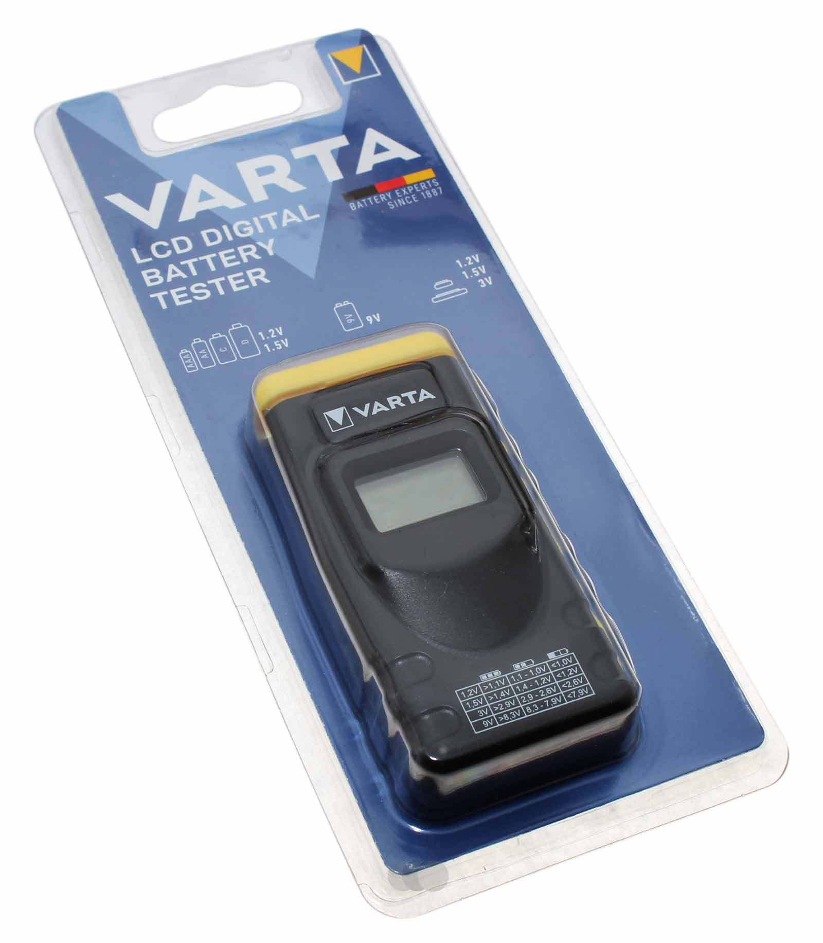 Varta LCD Digital Batterietester für Batterien, Akkus, Knopfzellen, AA, AAA, C, D, 9,V 1,2V, 1,5V 3V