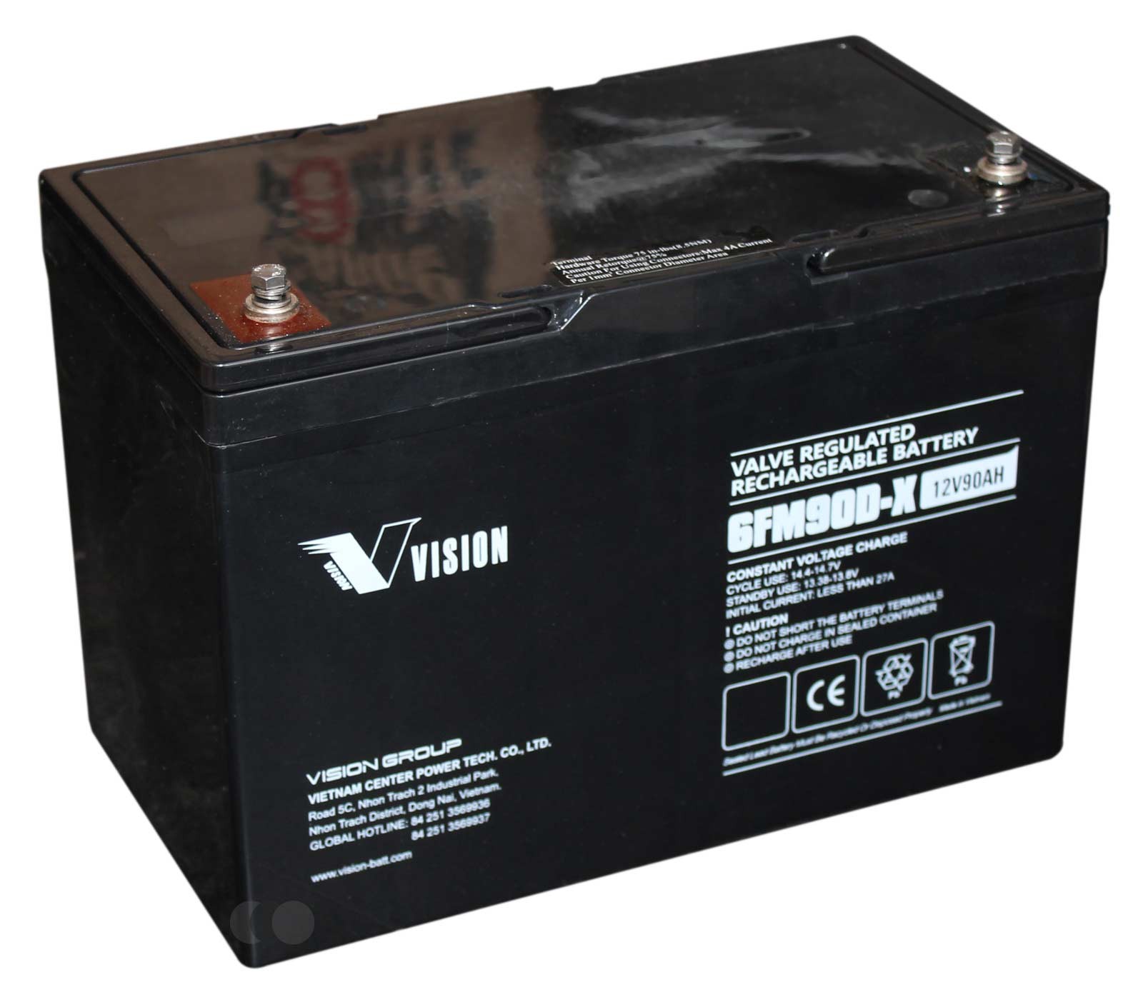 Vision 6FM90D-X Blei Vlies Akku AGM zyklenfest, Gewindebuchse M6 Schraubanschluss, 12V, 90Ah