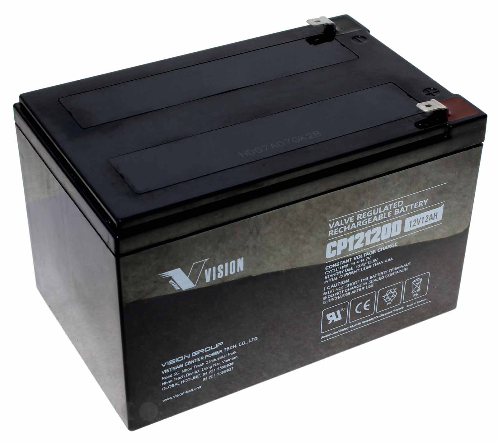 VISION CP12120D Blei-Vlies Akku (AGM) mit 12 Volt und 12Ah Kapazität