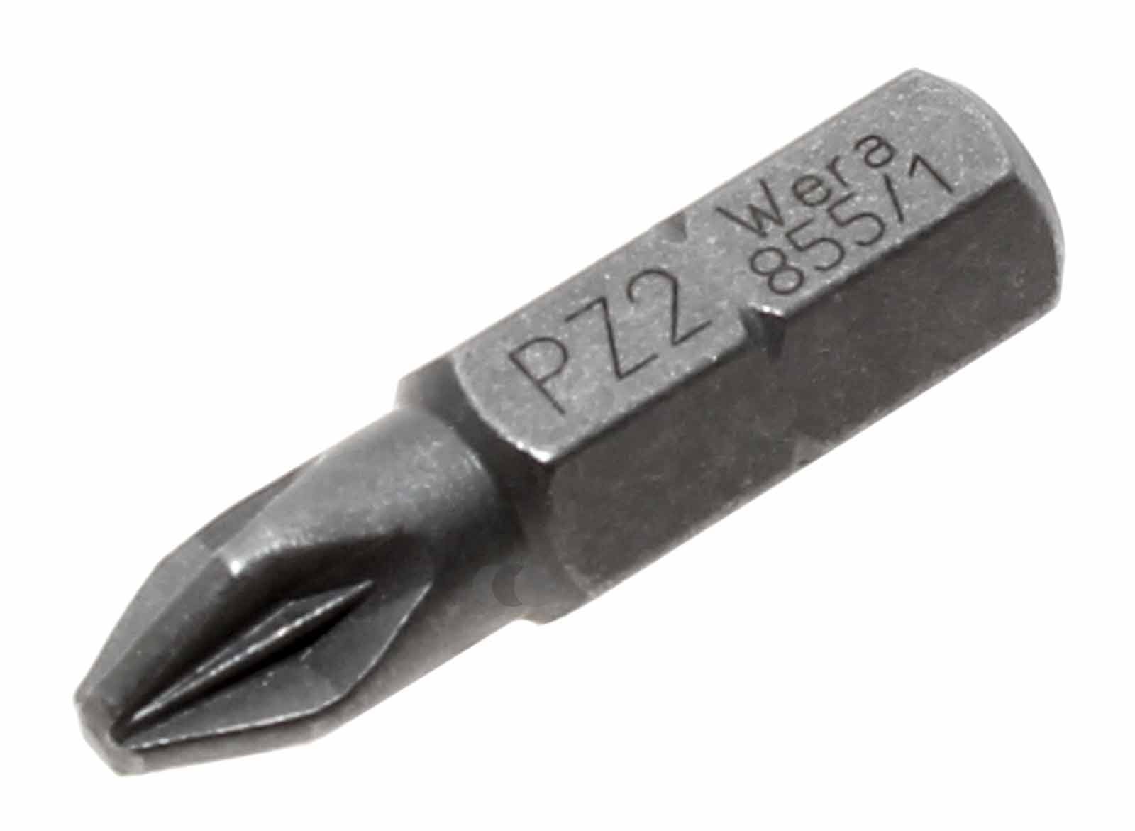 WERA 05072082001 PZ2 855/1 Bit Kreuzschlitz Pozidriv 2 x 25mm Zähhart, 1/4" C6,3mm Sechskant Halter