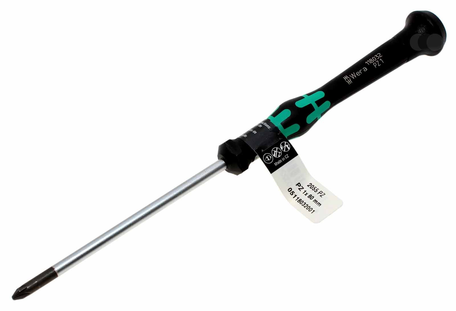 Wera 2055 PZ Elektronik Kreuzschlitz-Schraubendreher, Schraubenzieher Pozidriv PZ 1 x 80 mm, Ersatzteil Teilenummer 05118032001