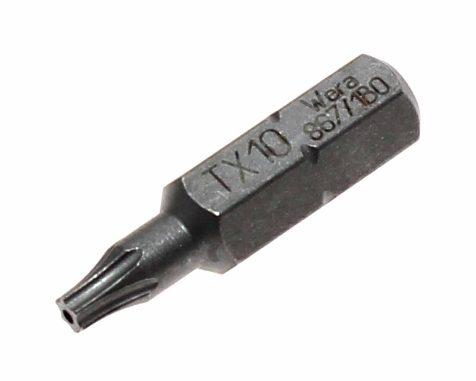Wera 867/1BO TX 10 Torx Bit mit Bohrung, T10 x 25mm Zähhart, 1/4" C6,3mm Sechskant, 05066500001