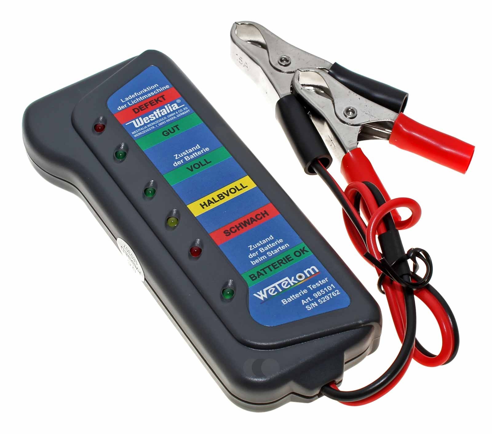 Wetekom 12V Batterie-Tester, Kfz PKW Auto Batterie Lichtmaschine prüfen, 985101