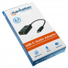 Manhattan Audioadapter Soundkarte mit USB-C Stecker auf 3,5 mm Klinkenbuchsen für Mikrofoneingang und Audioausgang, Hersteller Artikelnummer 153317