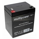 Multipower MP5.4-12 Blei Gel Akku mit 12 Volt, 5,4Ah Kapazität und 4,8mm Faston F1 Flachstecker Kontakten