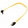 30cm SATA Kabel von DeLock mit geradem und auf unten gewinkeltem Stecker und Metall Clips in Farbe gelb. Artikelnummer 82474