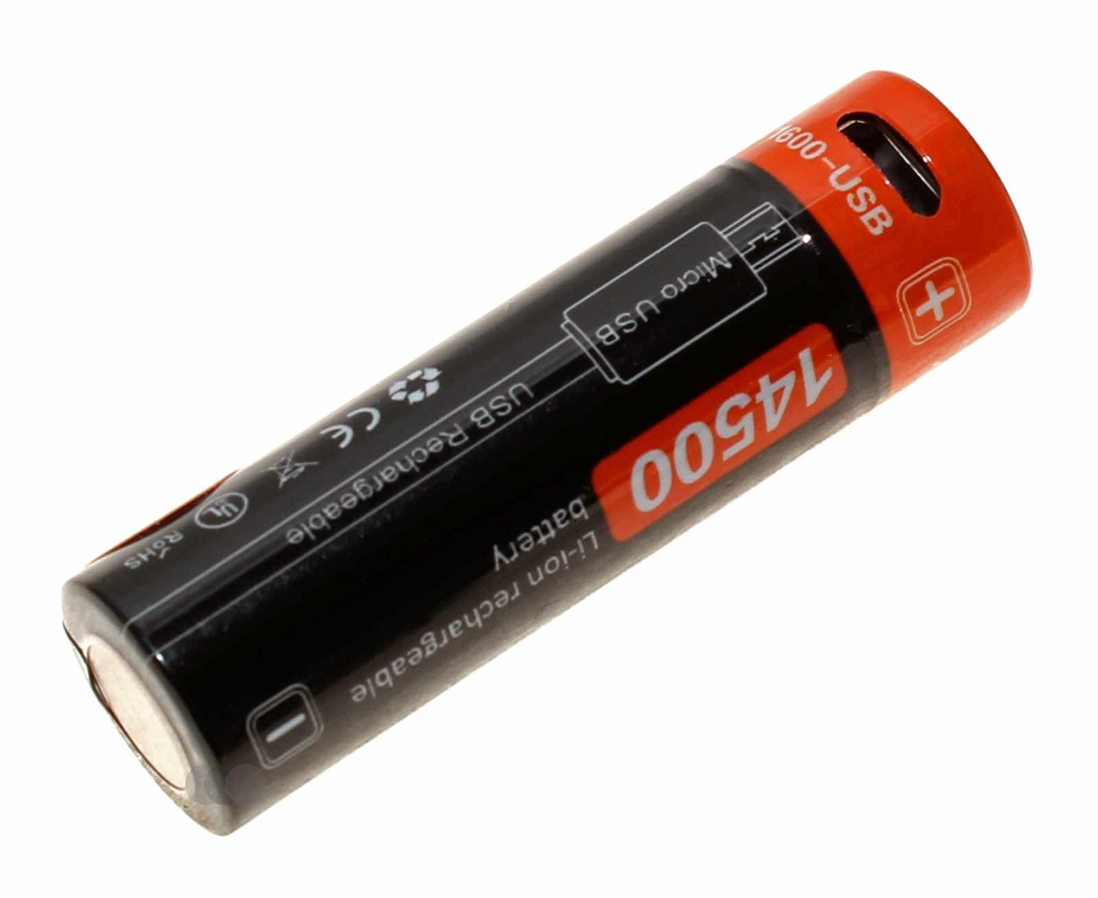 14500 Li-Ion Akku AA Mignon HR6 mit Micro-USB Ladeanschluss, 1,5V, 1600mAh