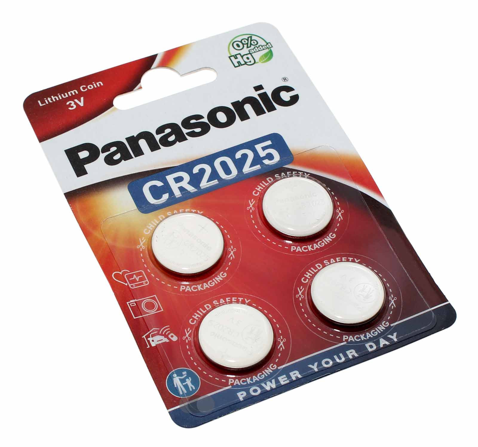 4er Pack Panasonic CR2025 Lithium Knopfzellen Batterien mit 3 Volt Spannung und 165mAh Kapazität, Hersteller Artikelummer CR-2025ELEL/4B