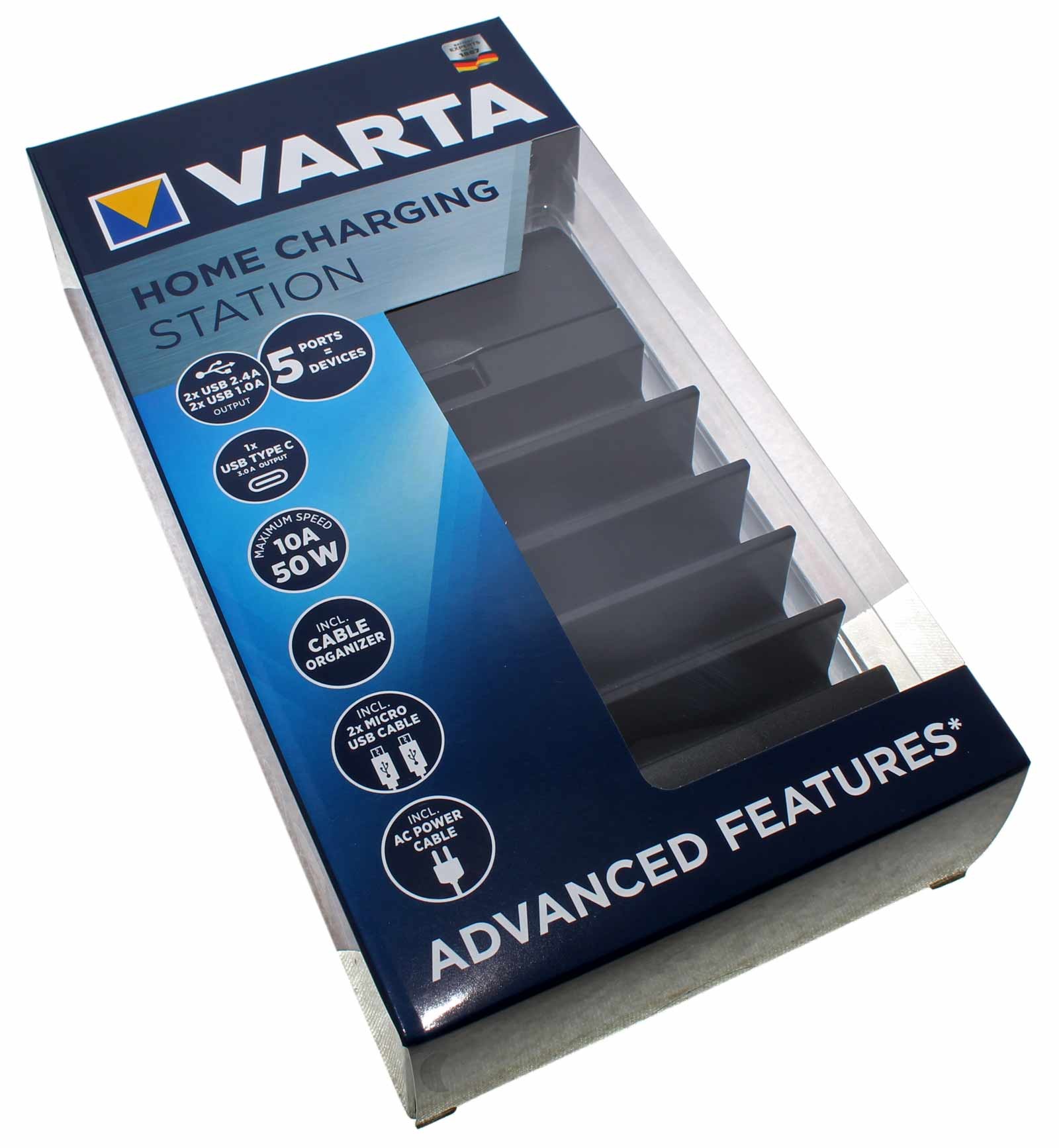 Varta Home Charging Station Ladestation für Smartphones und Tablets mit 4x USB Typ A und  1x USB Typ C Anschluss