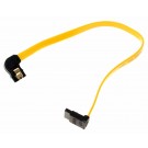 30cm SATA Kabel von DeLock mit nach oben gewinkeltem und auf rechts gewinkeltem Stecker und Metall Clips in Farbe gelb, Artikelnummer 82523