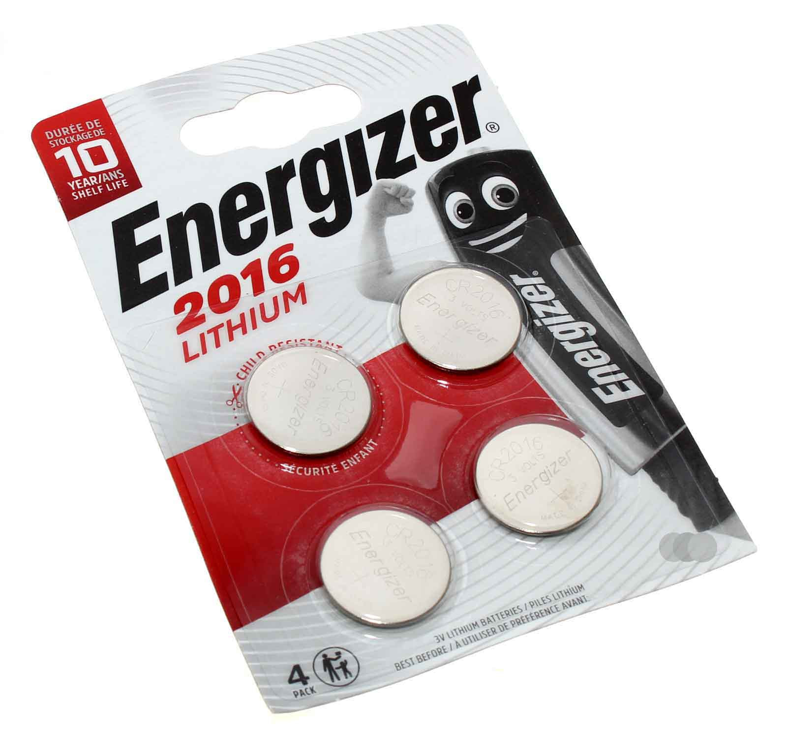 4x Energizer 2016 Lithium Knopfzelle Batterie (CR2016), BR2016, DL2016, ECR2016, 3V, 90mAh