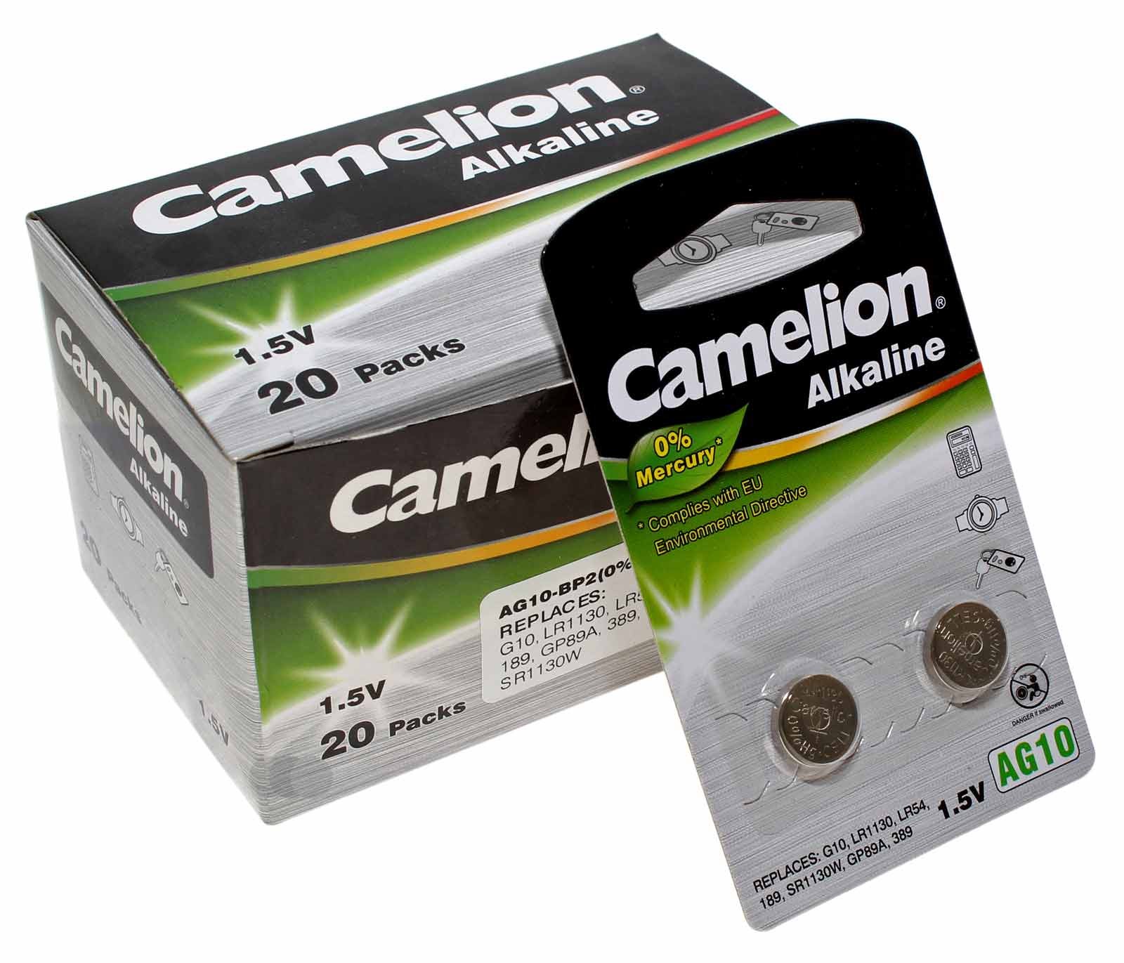 20x 2er Pack (40 Stk.) Camelion AG10 Alkaline Knopfzelle Batterie 1,5V, 80mAh, AG10-BP2, (0% Hg)