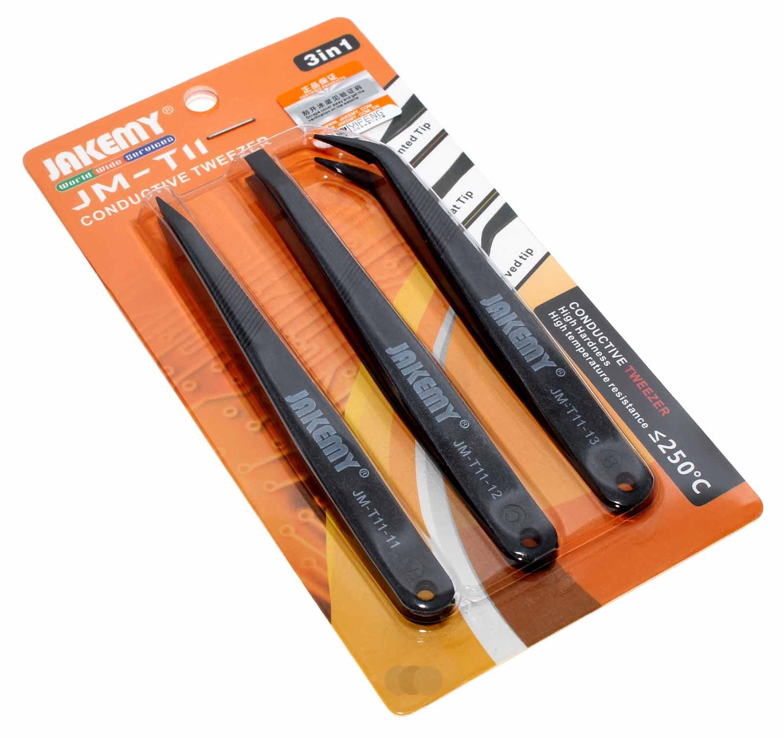 Jakemy JM-T11 3 antistatische ESD Pinzetten aus Kunststoff, Werkzeug für Handy, Tablet Reparatur