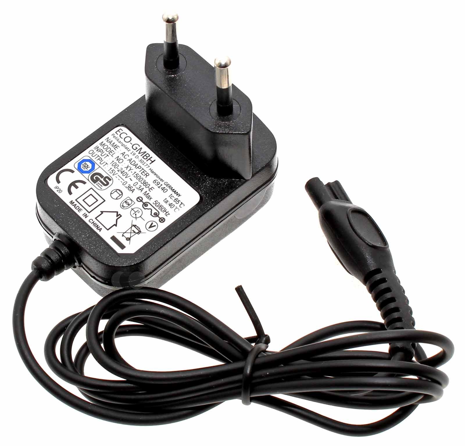 Kabel Netzteil, Steckernetzteil, Ladegerät wie Philips CRP136, CRP136/01, CRP13601, HQ8505, 272217190129, 422203630181 für Rasierer, Rasierapparate, Haarschneider, Nass- und Trockenrasierer wie Sensotec, Quadra Action, 7-Series, CoolSkin, SmartTouch, Spee