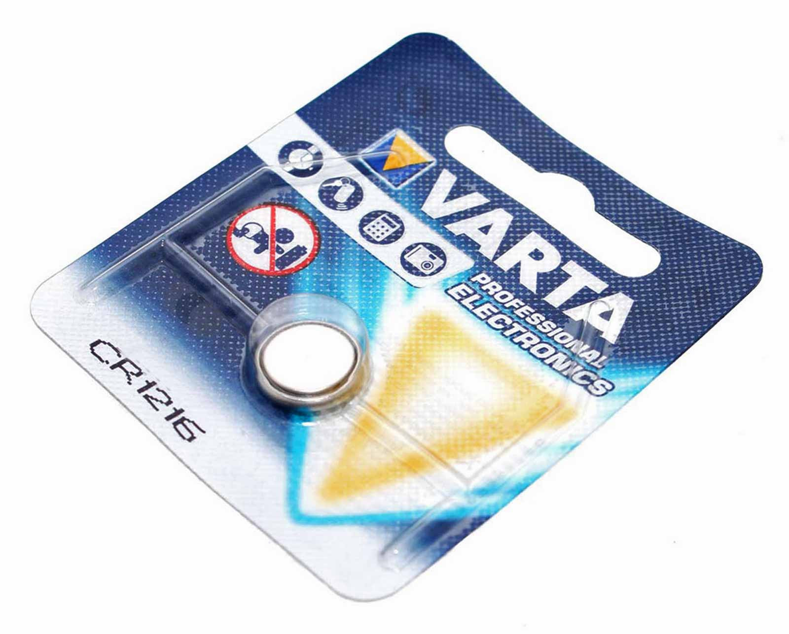 Varta CR1216 Lithium Knopfzelle Batterie für Uhren Autoschlüssel u.a., wie BR1216, DL1216, ECR1216, 3V, 27mAh