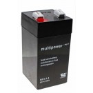 Multipower MP4.5-4 Blei Gel Akku mit 4 Volt, 4,5Ah Kapazität und 6,3mm Faston Kontakten.