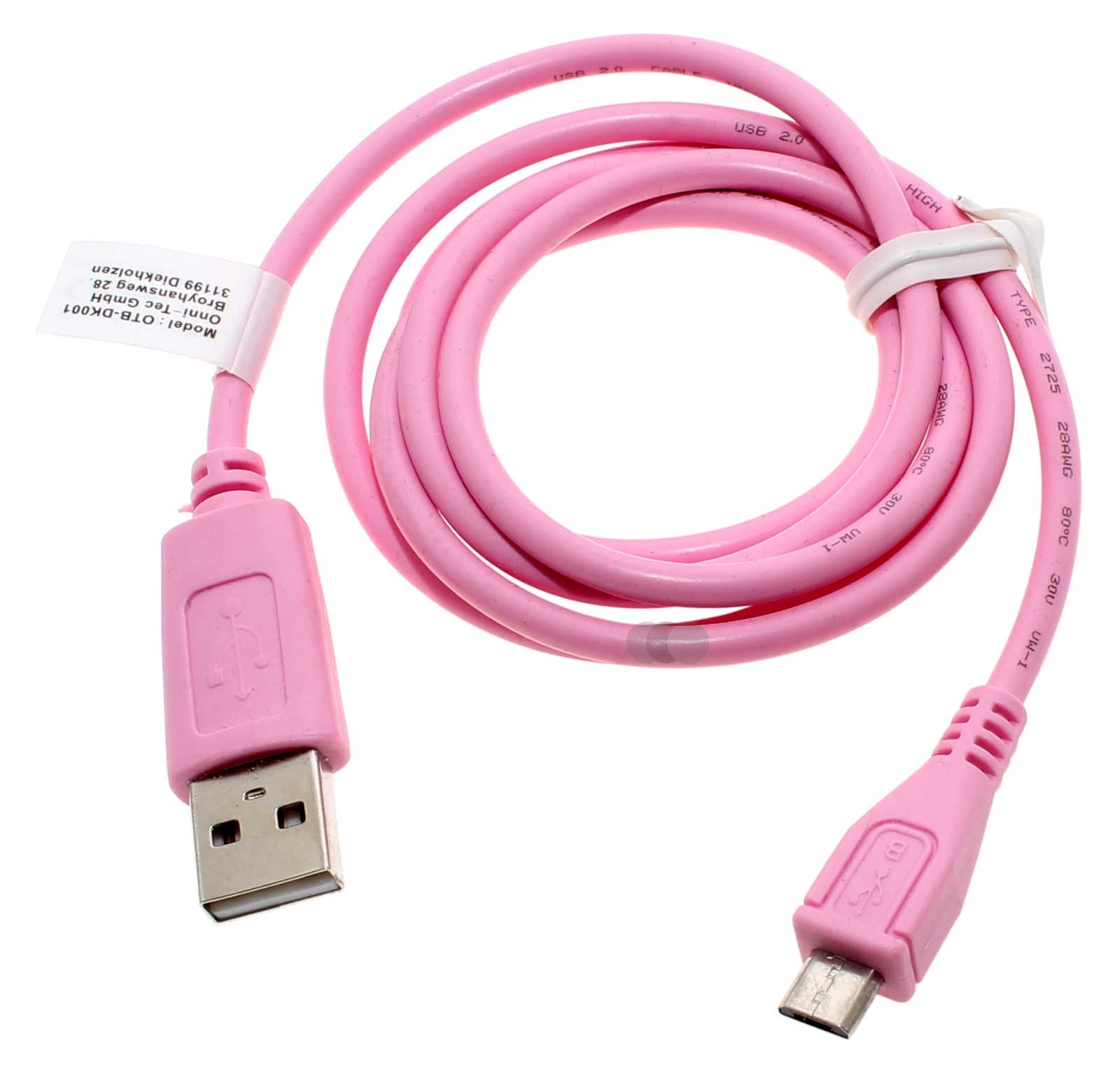 Pinkes, 0,95m langes USB-Datenkabel und Ladekabel, USB 2.0 Typ A auf Micro-USB, für Smartphone, Handy, Tablet u.a.