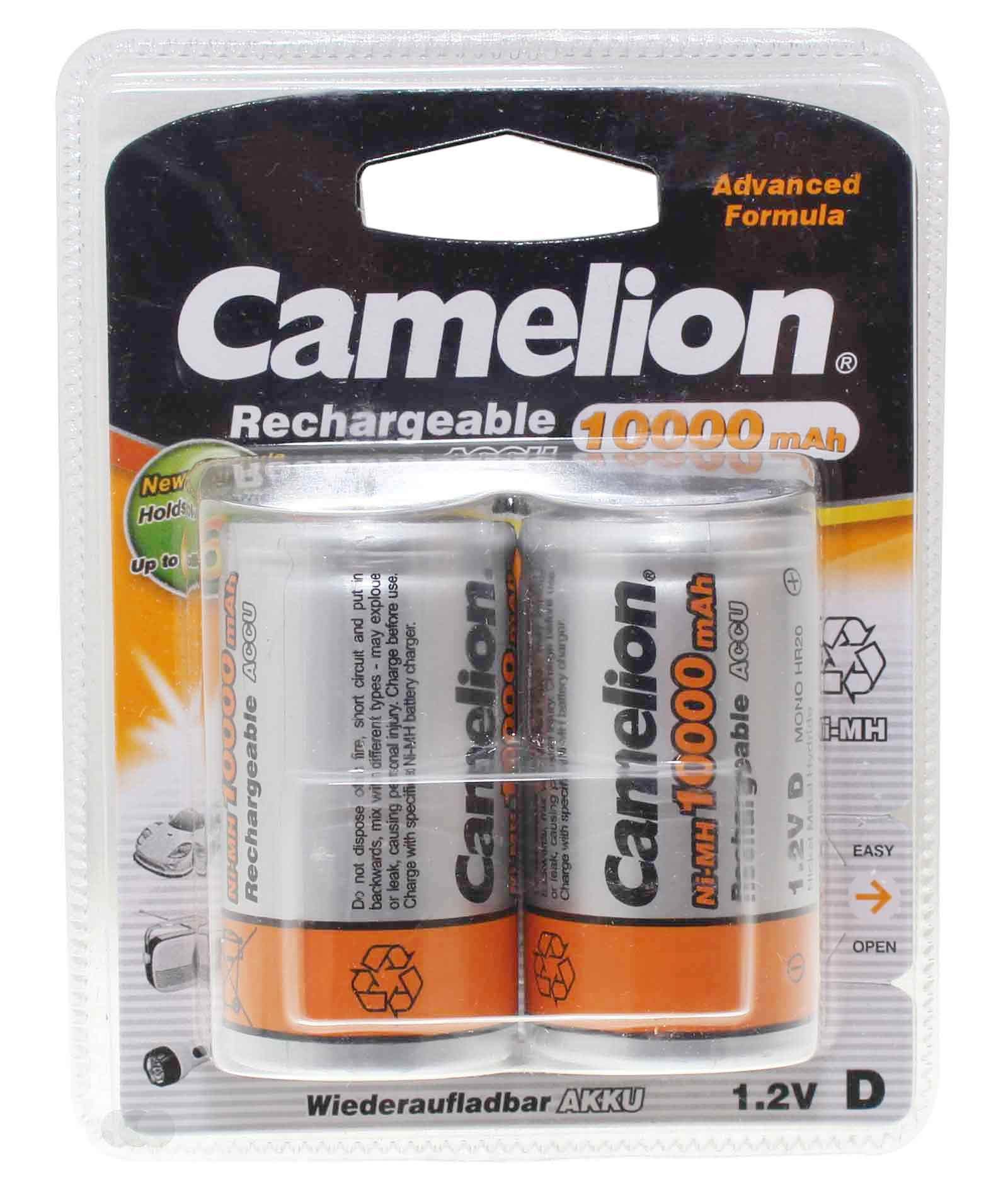 2 Stück Camelion NiMH Akku Batterie Mono D, HR20 mit 1,2 Volt und 10000mAh Kapazität
