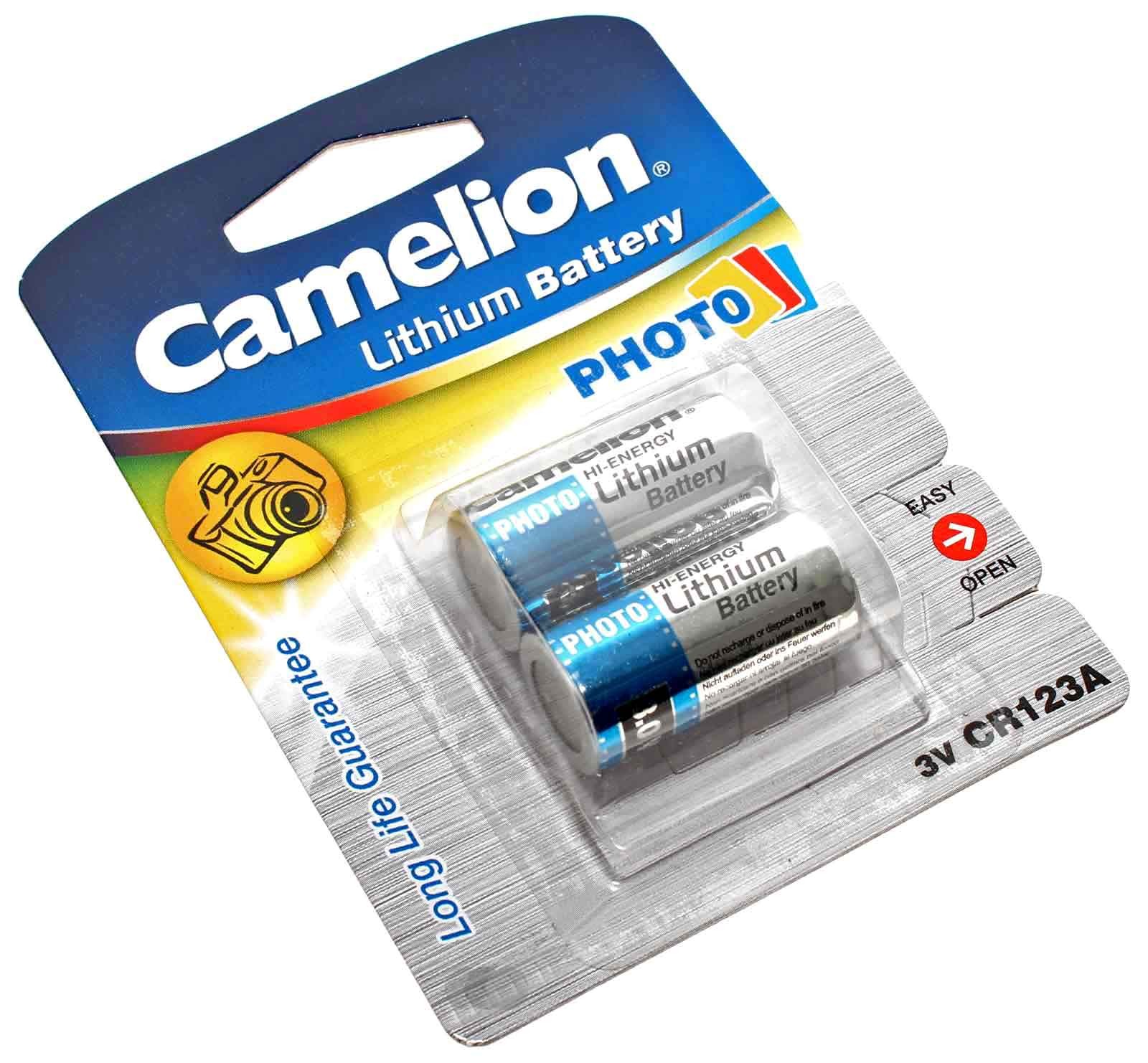 2er Pack Camelion CR123A Lithium Foto Batterie, 3V, 1300mAh, wie 5018LC, CR17345, EL123AP 