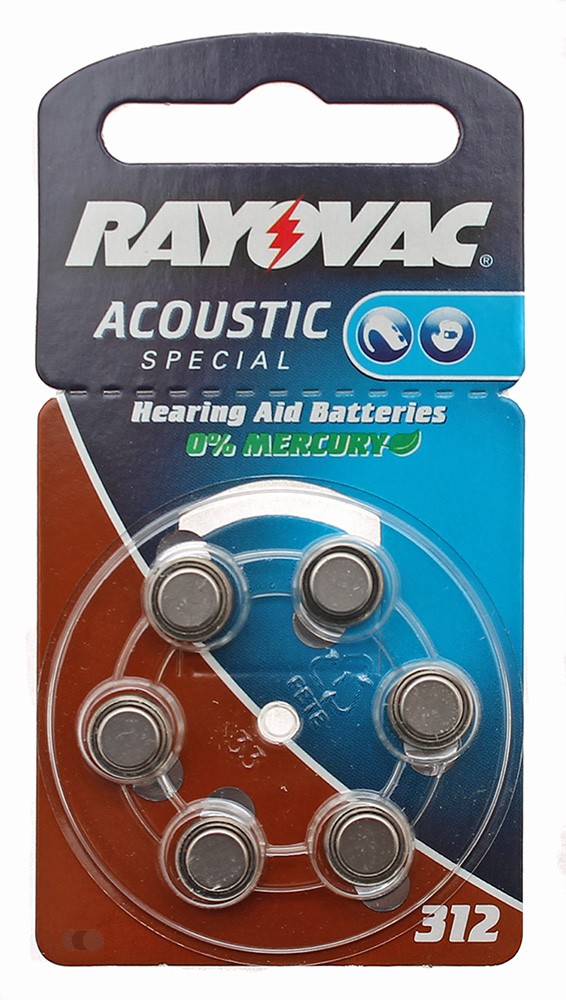 6er Pack Rayovac 312 Knopfzelle Batterie (hearing aid) für Hörgeräte PR41, 1.45 V, CP41, ZL3, ME7Z, B347PA 