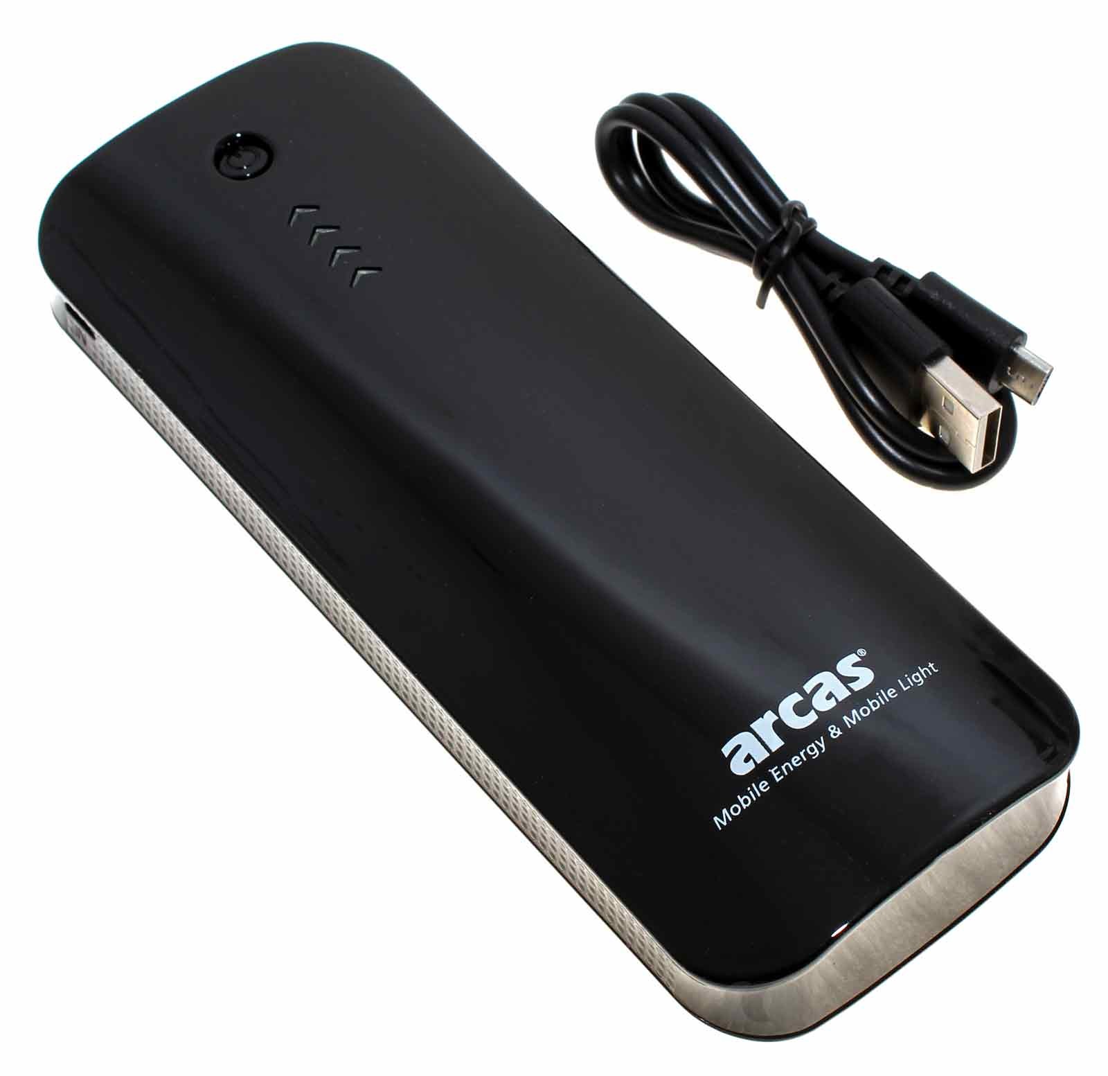 Arcas V206 Powerbank externer Akku mit Taschenlampenfunktion, USB +  Micro-USB