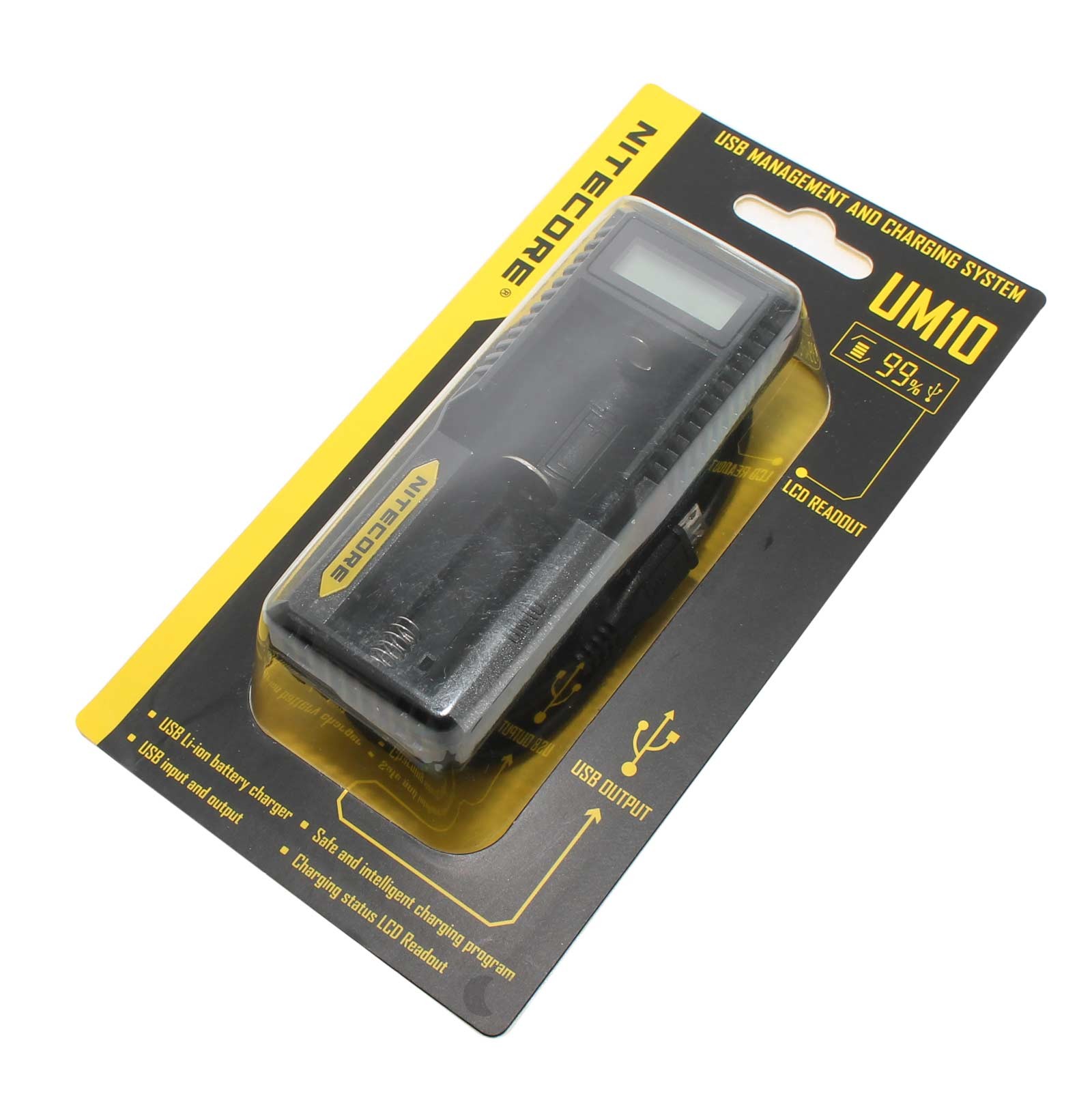 Akkuladegerät NiteCore UM10 mit USB Anschluss und LCD-Display für Li-Ionen, IMR Akkus