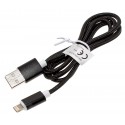 Dual USB 2.0 Daten- und Ladekabel | 2 in 1 | iPhone und Micro USB | Nylonmantel | 1m | schwarz