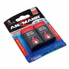 2er Pack Ansmann 9V Block Batterie für Rauchmelder, E Block 6LR61, AM6, 9V