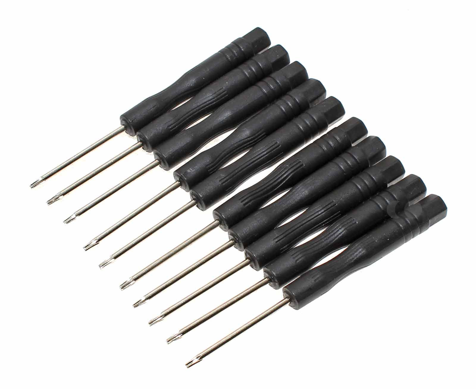 10 Stück einfacher, kleiner ungehärteter Torx T5 Schraubendreher bzw. Schraubenzieher für filigrane Geräte und kleine Gadgets, z.B. Navigationsgeräte, kleine Tablet-PCs, Headsets, Smartphones u.ä. Geräte