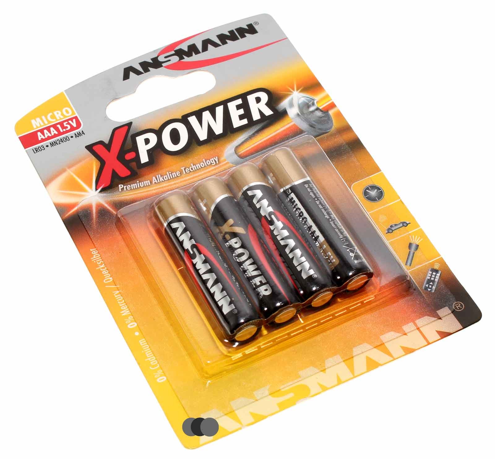 4er Pack Ansmann X-Power Alkaline Batterie Micro AAA (LR03) mit 1,5 Volt und 1300mAh Kapazität, Artikelnummer 5015653