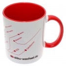 Tasse, Becher, Pott für Kaffee, Tee oder andere Heißgetränke von akku-wechsel.de mit rot, weiß, schwarzem Druck